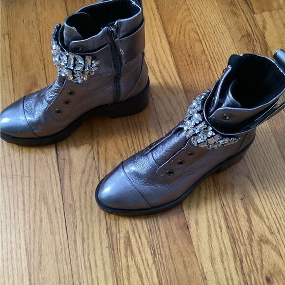 Karl Lagerfeld 6.5 leather silver boots embellished, bling - Picture 11 of 12